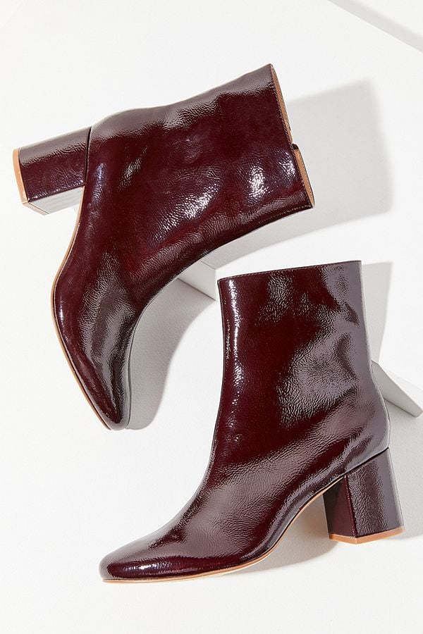 UO Alana Crinkle Patent Boot Urban Outfitters Burgundy boots ankle Womens fashion shoes