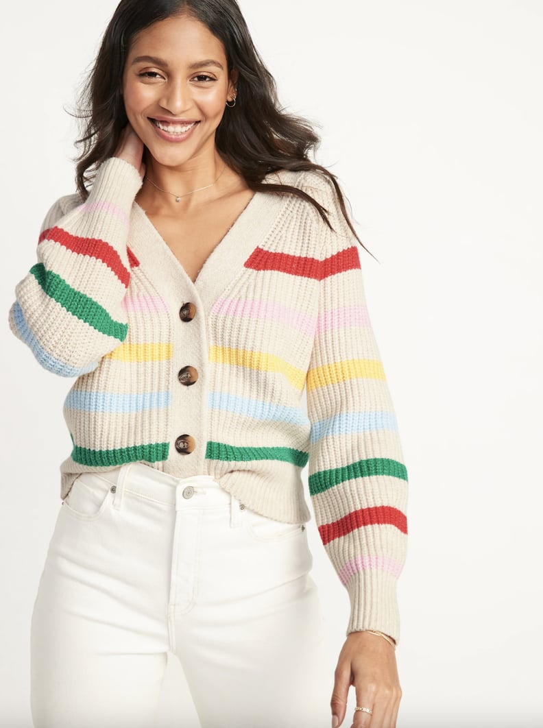 Old Navy Brushed Striped Shaker-Stitch Cardigan Sweater