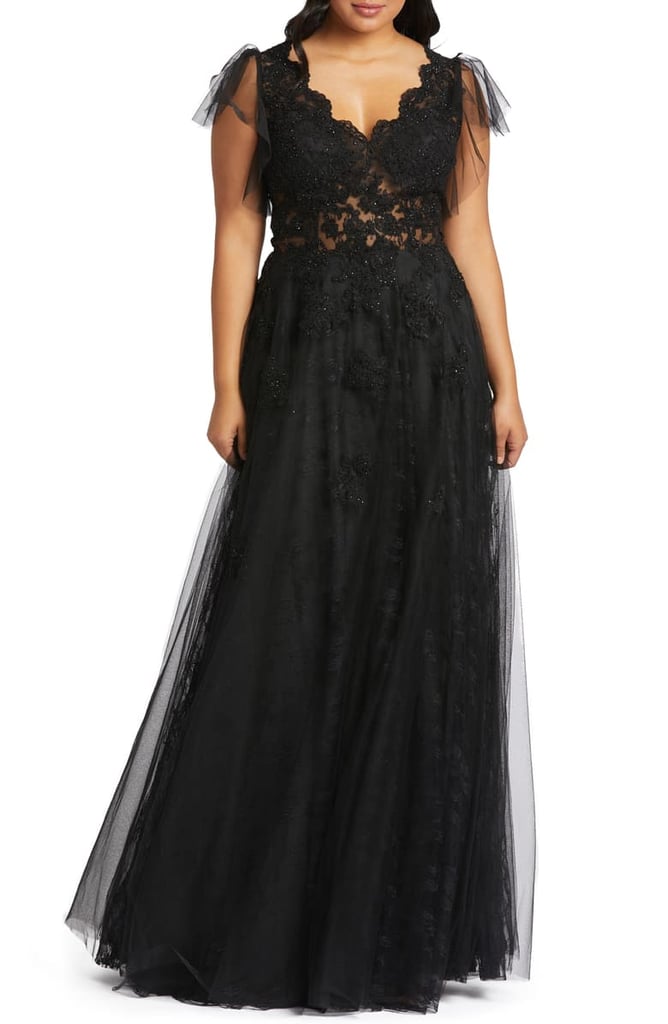 mac duggal lace illusion tulle gown