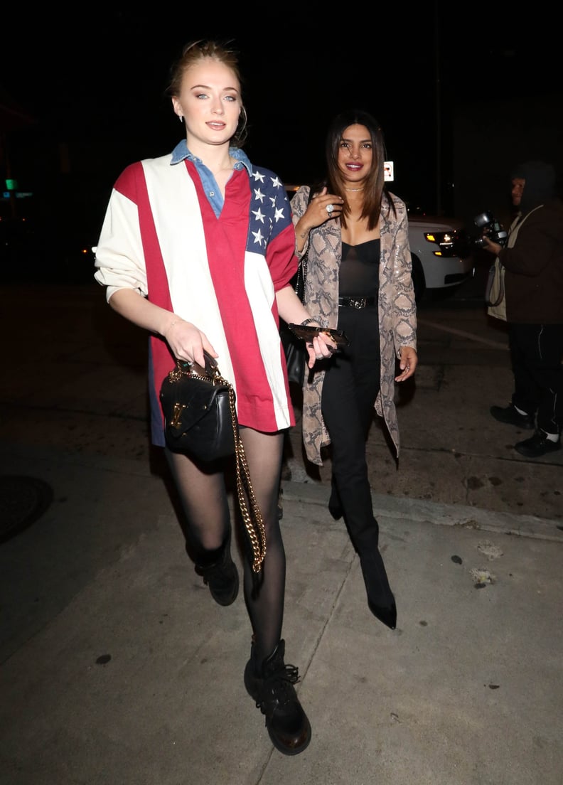 Sophie Turner in an Oversize American Flag Shirt in 2018