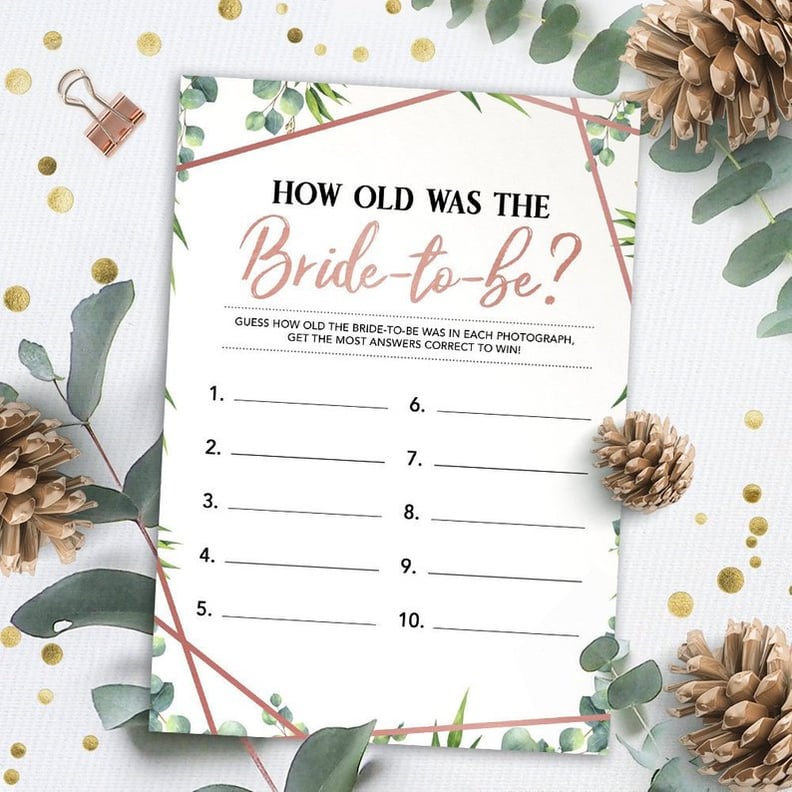 How Old Was the Bride Printable Game