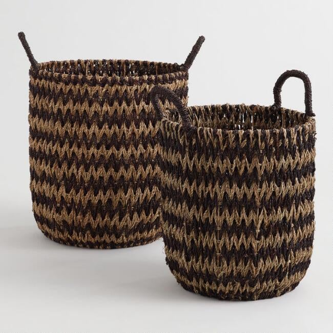 Two Tone Zigzag Seagrass Lucie Tote Basket