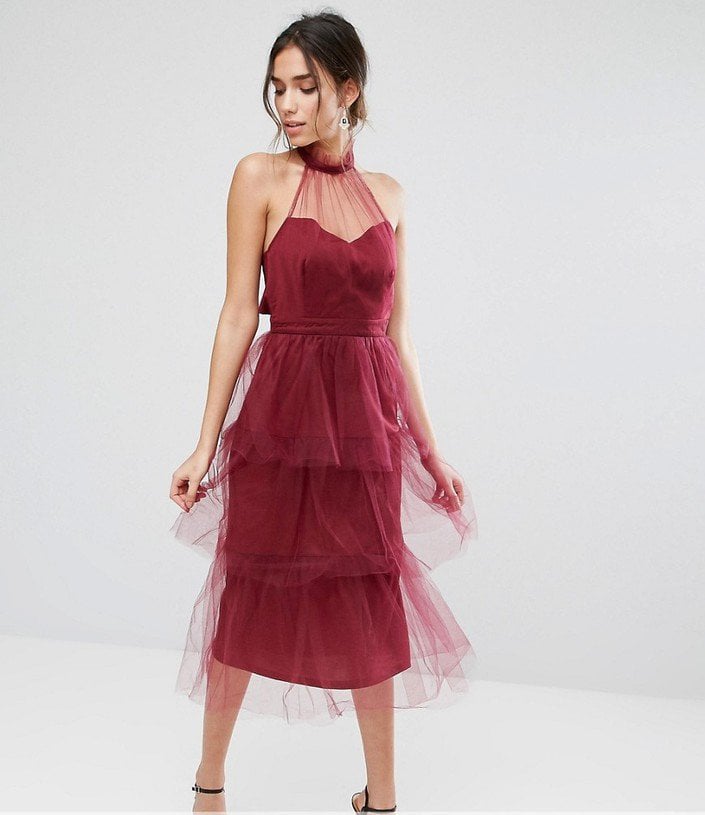 True Violet Tiered Longer Length Midi Dress in Tulle