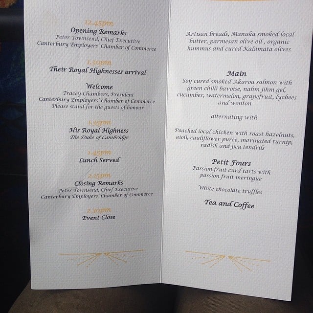 A reporter shared a glimpse at a menu for one of the couple's engagements in New Zealand.
Source: Instagram user sperrypeoplemag