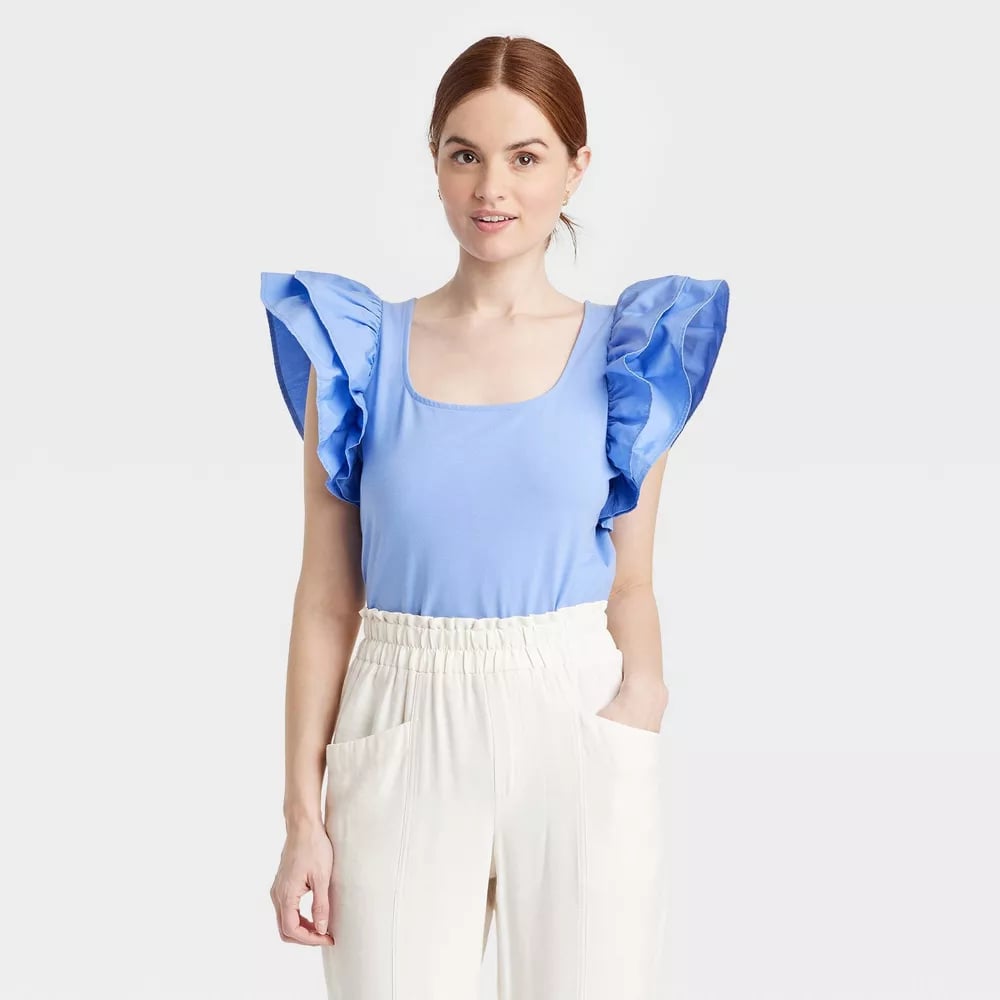 A New Day Double Flutter Short Sleeve Slim Fit Top