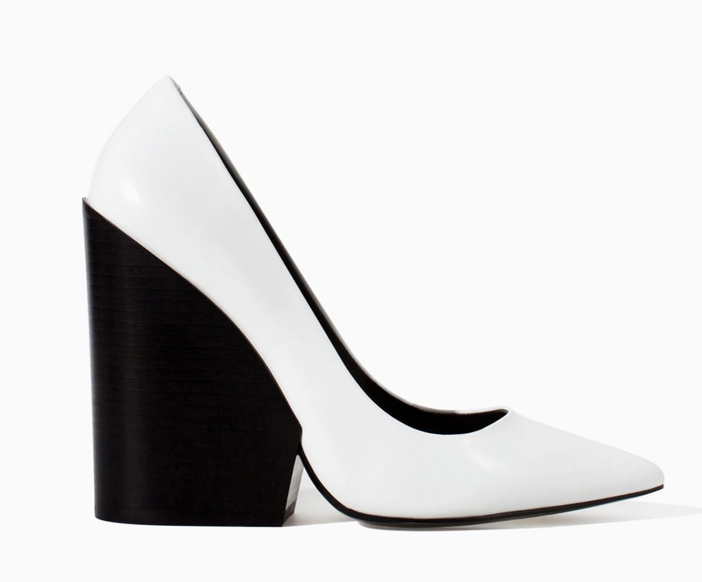 Zara black and white pointy-toe wedge heels ($129)
