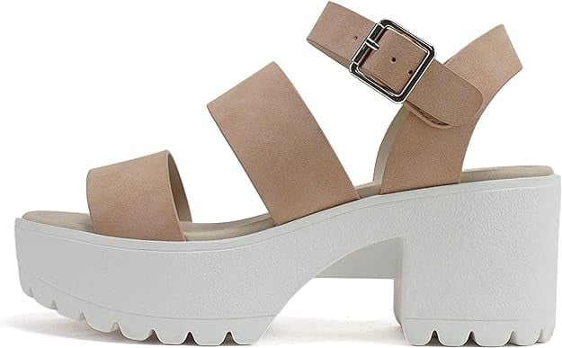 Soda Lug-Sole Block Heeled Sandals in Dusty Mauve Nubuck