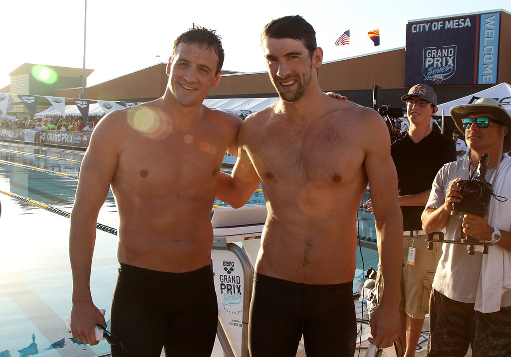 Michael Phelps and Ryan Lochte buddied up for a shirtless snap at the Arena Grand Prix in Mesa, AZ, on Thursday.