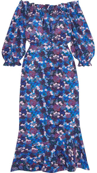 Saloni Grace Off-the-Shoulder Floral-Print Silk-Crepe Dress