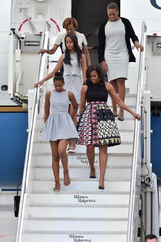 Michelle Obama Wearing Multicolor Printed Skirt
