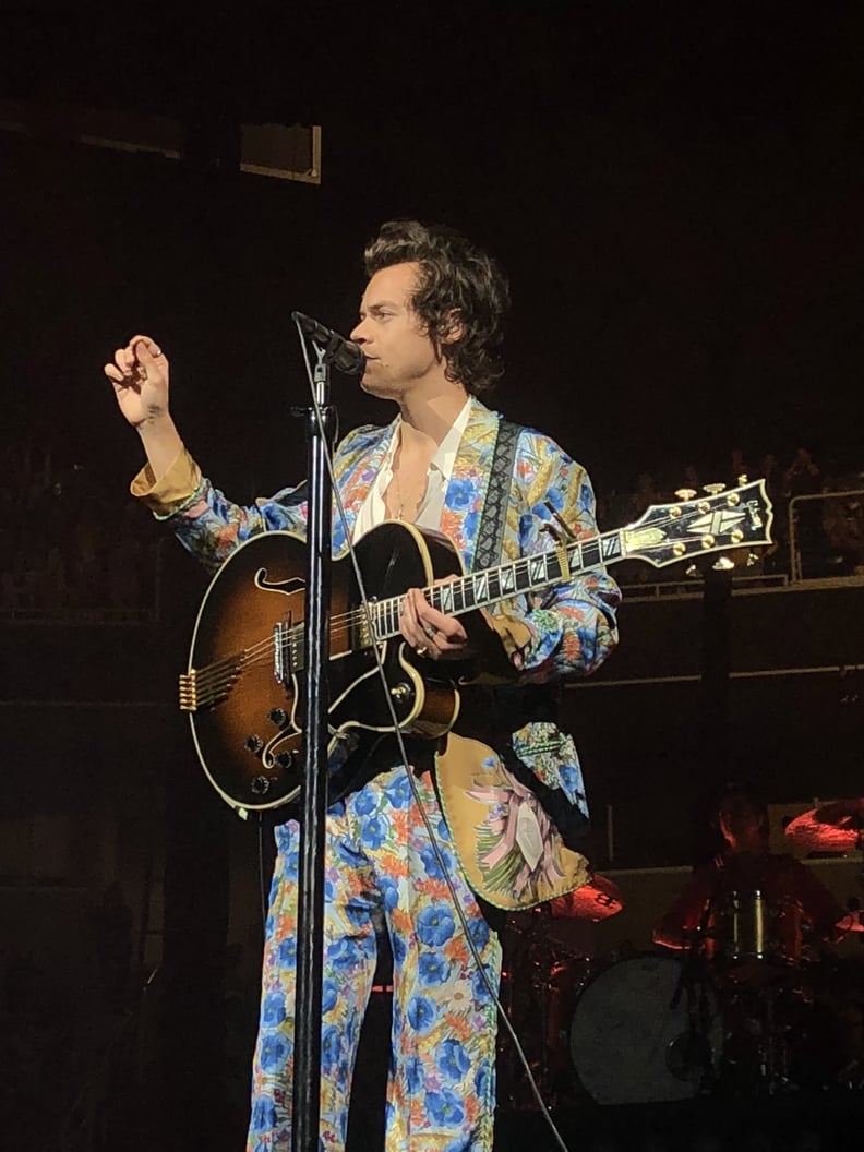 Harry Styles Wearing a Patterned Gucci Suit in 2018