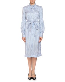 Erdem Amelia Twist-Neck Long-Sleeve Striped Silk Midi Shirtdress