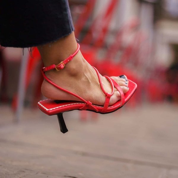 River Island Red Square Toe Wide Fit Midi Heel Sandals