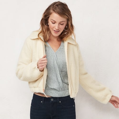 LC Lauren Conrad Zip Front Sherpa Jacket