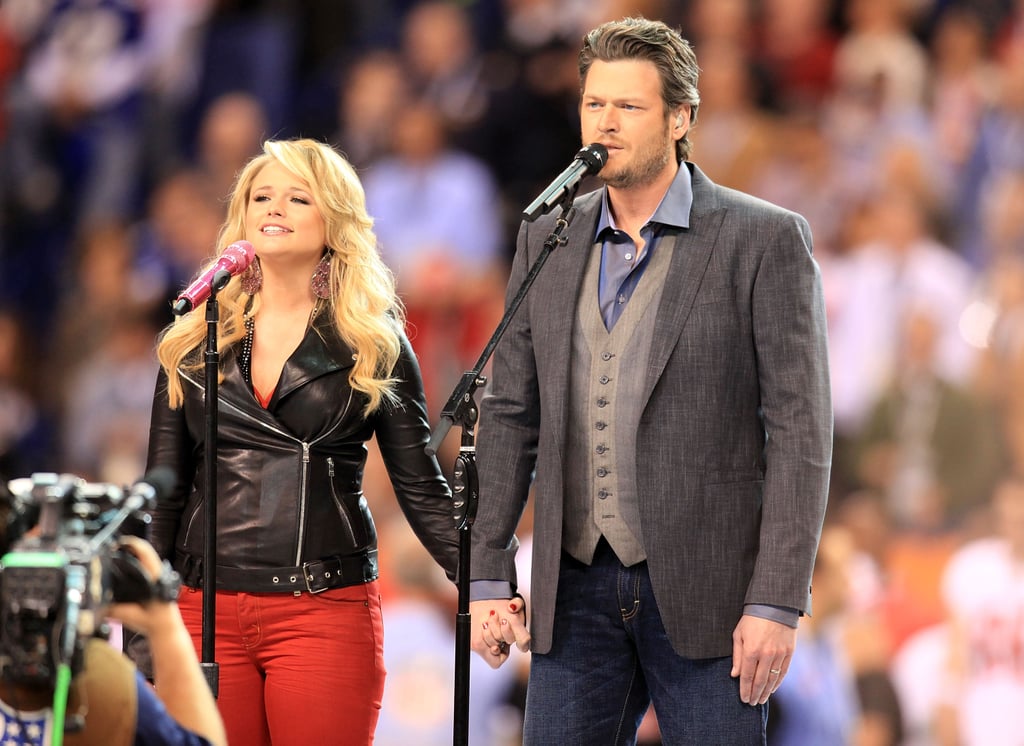 Miranda Lambert and Blake Shelton held hands during their performance of "America the Beautiful" in 2012. Miranda Lambert and Blake Shelton held hands during their performance of "America the Beautiful" in 2012.