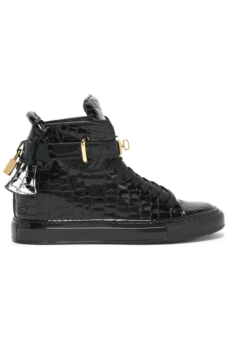 Buscemi Embellished Croc-Effect Patent-Leather High-Top Sneakers