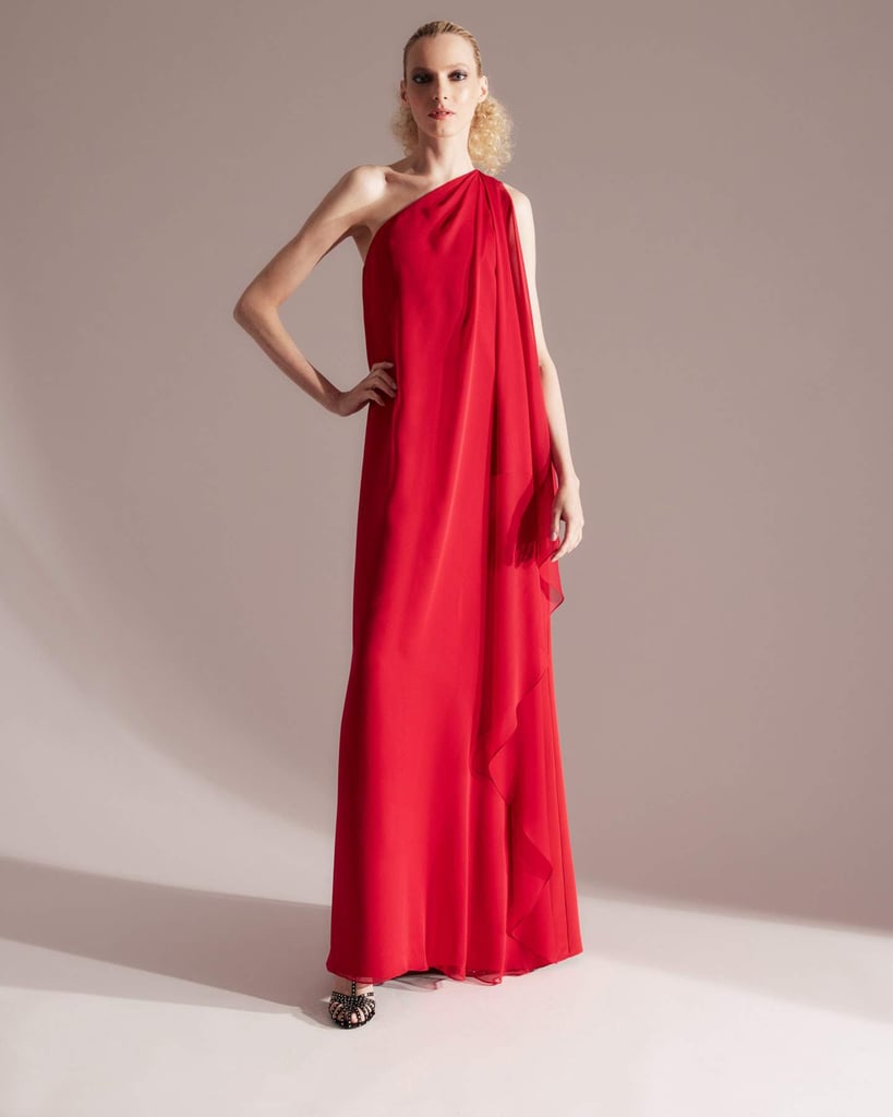 Halston x Netflix Marisa One Shoulder Crepe Gown