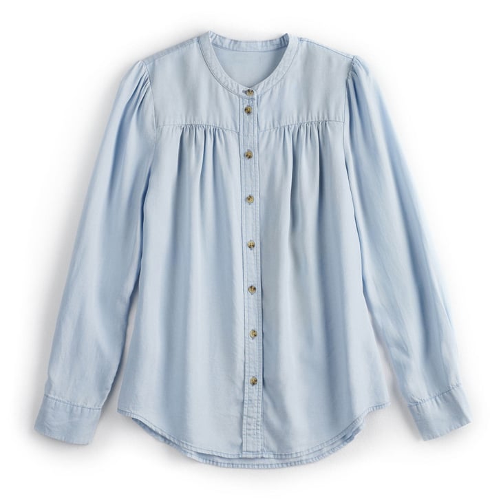 Silky Shirred Button Up in Light Blue Wash | POPSUGAR at Kohl's ...