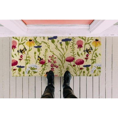 Target Tag 40"x18" Bee Wildflower Natural Coir Indoor/Outdoor Welcome Mat