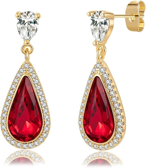 Evevic Austrian Crystal Halo Teardrop Earrings ($22)
Heirloom jewels were another referential element in the movie's wardrobe, which often held symbolic meaning for Catherine. Robbie wore rubies to depict the theme of intense, obsessive love, even wearing the historic 17th-century Taj Mahal diamond necklace from Cartier at the premiere. While that's currently unavailable to shop, you can nail a similar vibe with these teardrop earrings from Amazon.