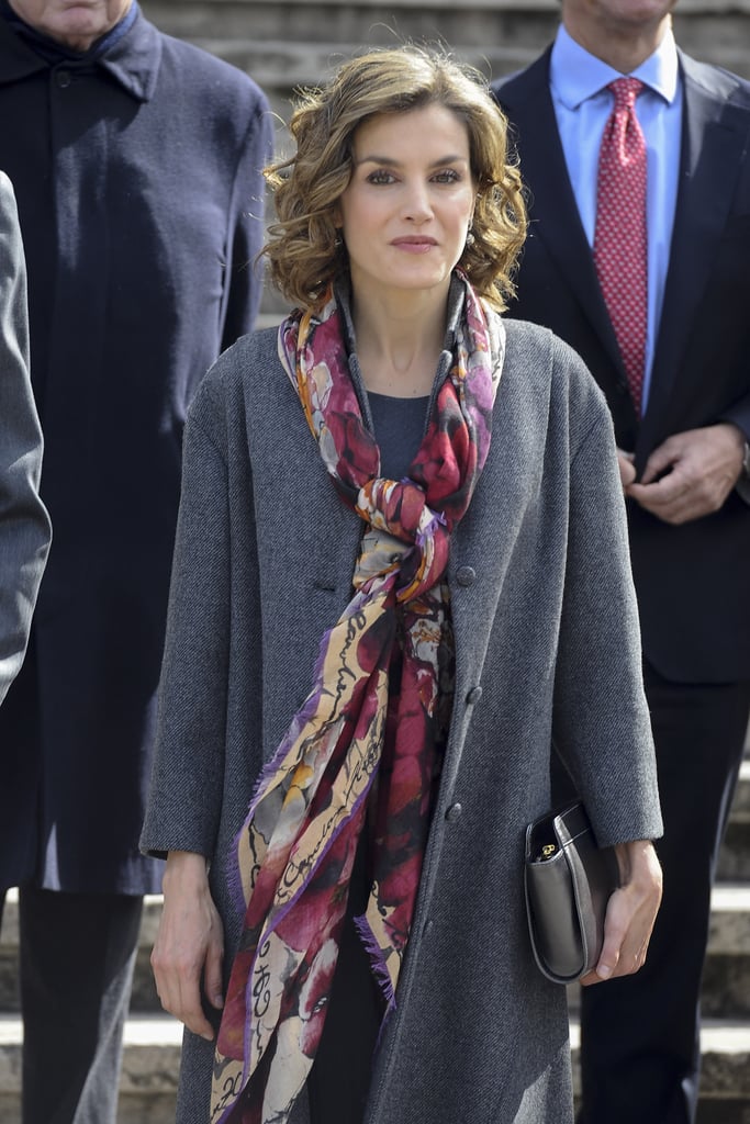 Queen Letizia Wearing Colorful Scarf March 2016