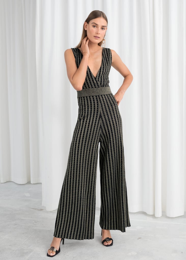 & Other Stories Plunging Glitter Stripe Jumpsuit