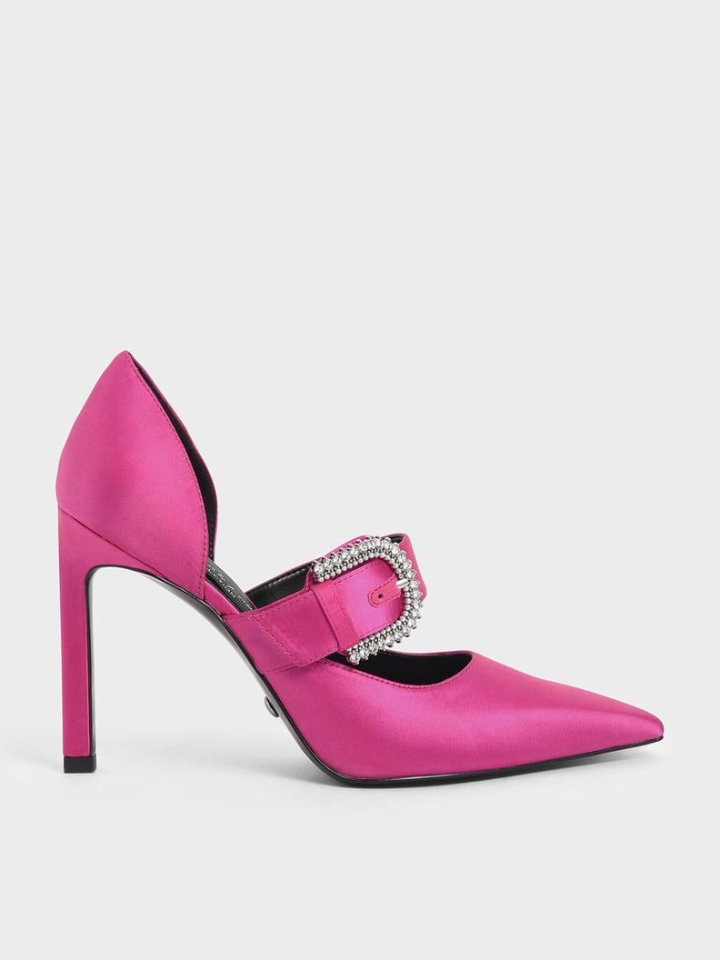 Charles & Keith Satin Embellished-Buckle Mary Jane Heels