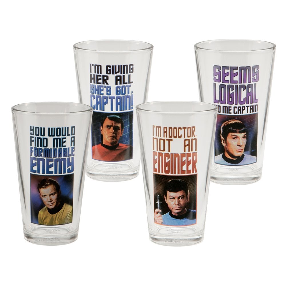 Star Trek 4 pc 16 oz Glass Set, Multicolor