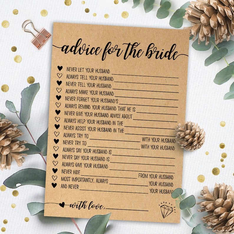 Advice For The Bride Printable Bridal Shower Game Printable Bridal 