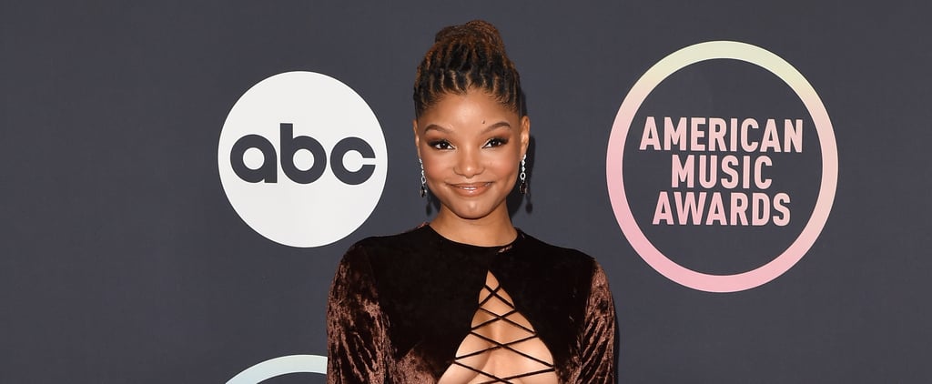 Whew! Halle Bailey Paired Lace-Up Heels With Her Velvet Lace-Up Dress at the AMAs