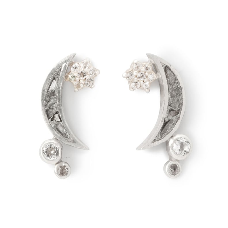 A Celestial Sparkle: Shimmering Moon Sliced Raw Diamond Earrings