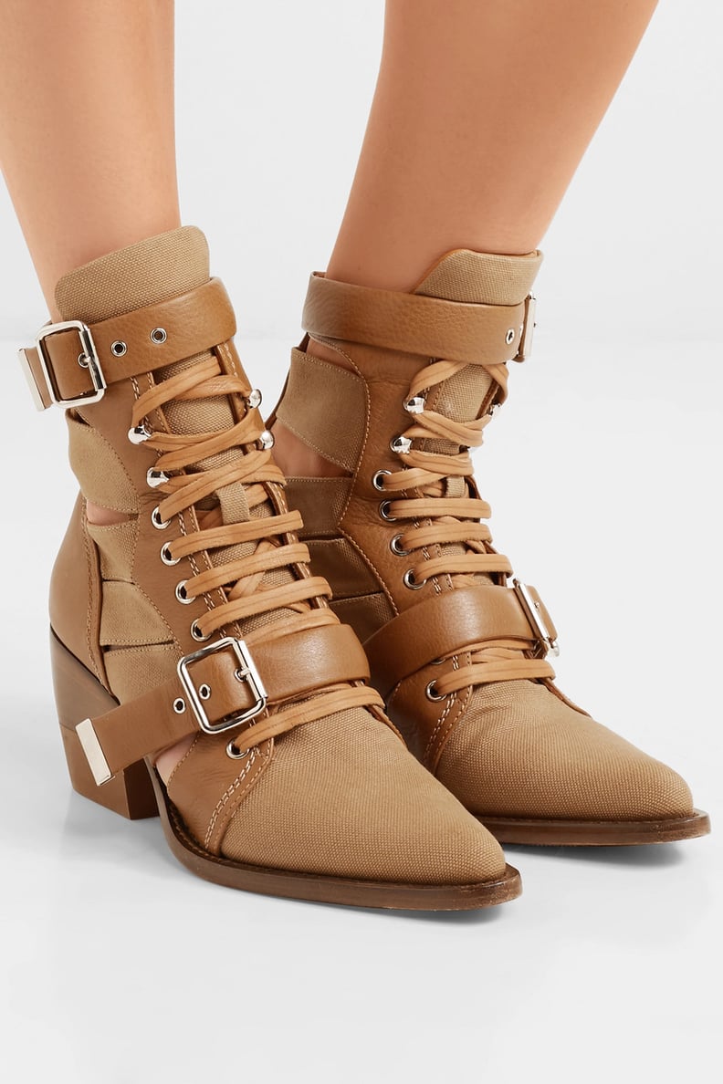 Chloé Rylee Cutout Leather and Canvas Ankle Boots
