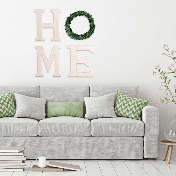 "Home Letters With Wreath" Wood Wall Art