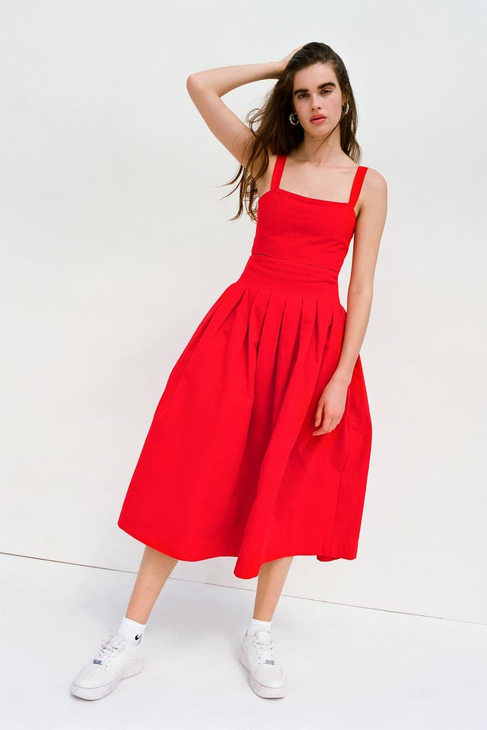 En Saison Pleated Tie-Back Midi Dress