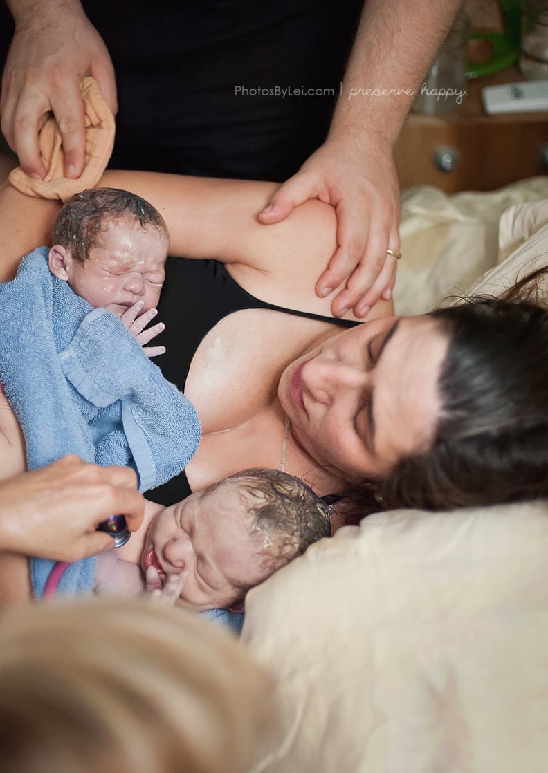 The mother with her two newborn twins.