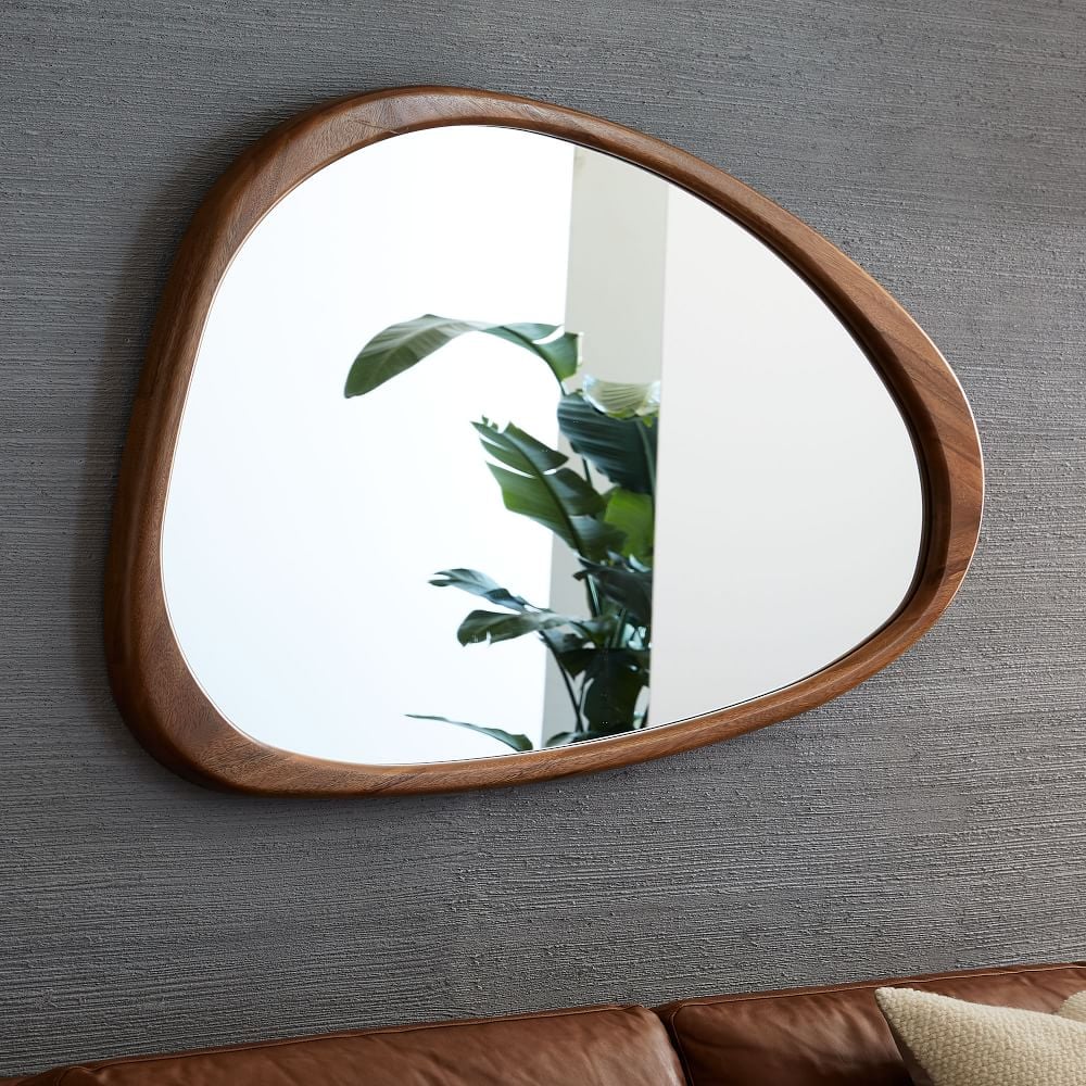 Mid-Century Asymmetrical Acorn Wood Wall Mirror