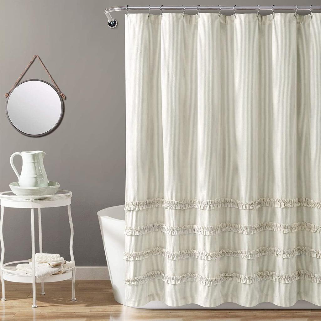 Bedding and Bath: Lush Decor, Neutral Vintage Stripe Yarn Dyed Cotton Shower Curtain