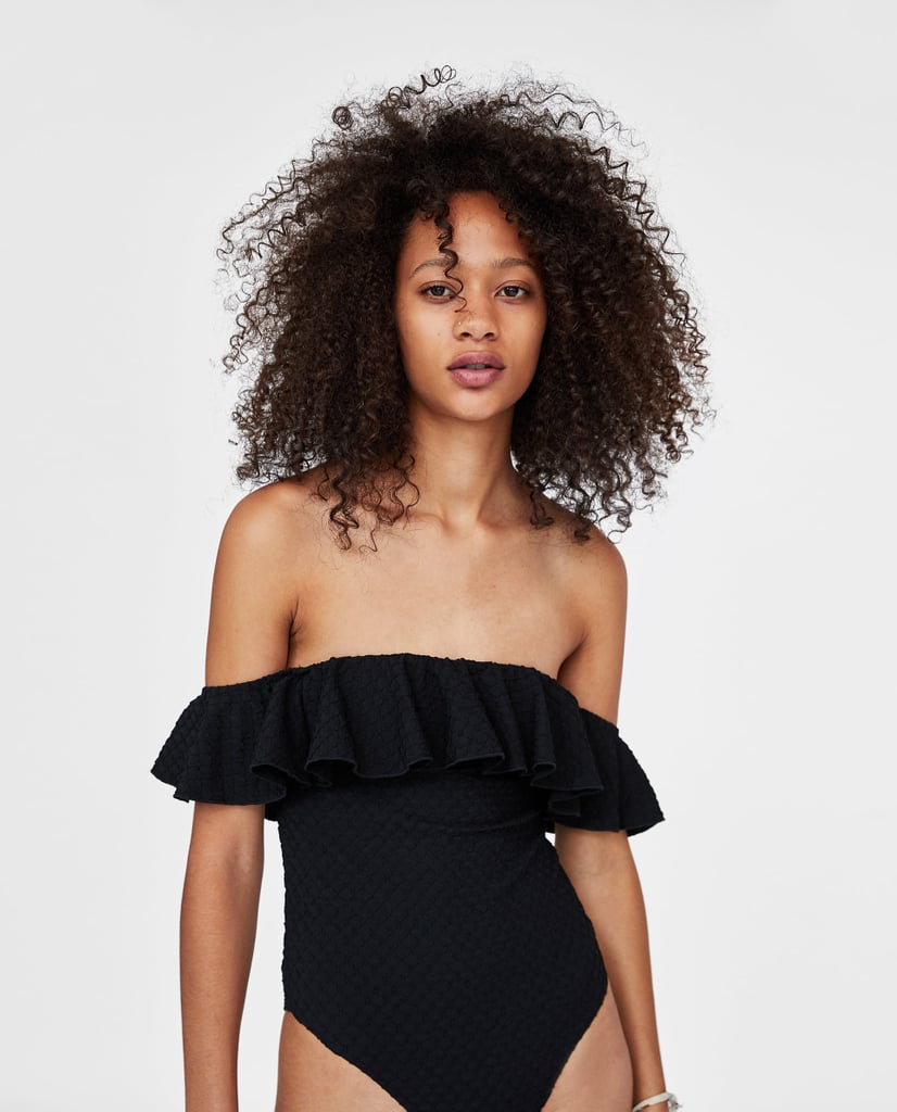 Zara Textured Swimsuit With Ruffles