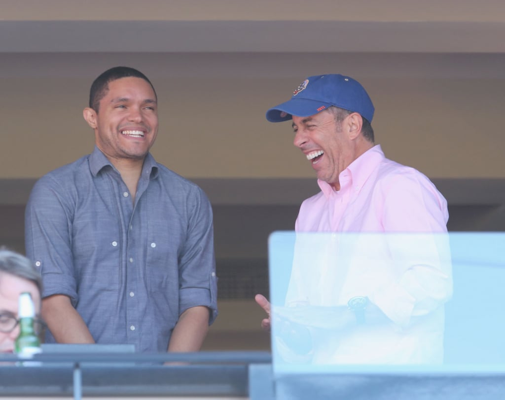 Jerry Seinfeld had a big laugh with Trevor Noah, the next host of The Daily Show, at the NY Mets vs. Philadelphia Phillies game in NYC on Monday.