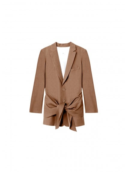 Tibi Linen Viscose Long Blazer With Removable Tie