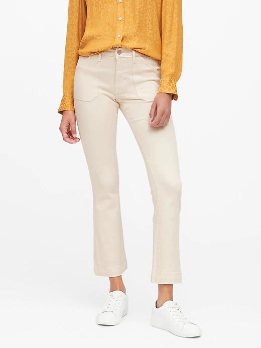 Mid-Rise Crop Flare Utility Jeans