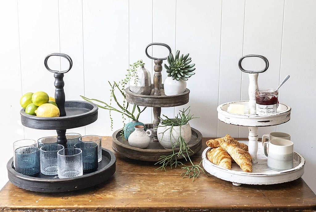 Creative CoOp EC0112 Distressed Wood 2Tier Tray With Metal Handle Best Home Products From