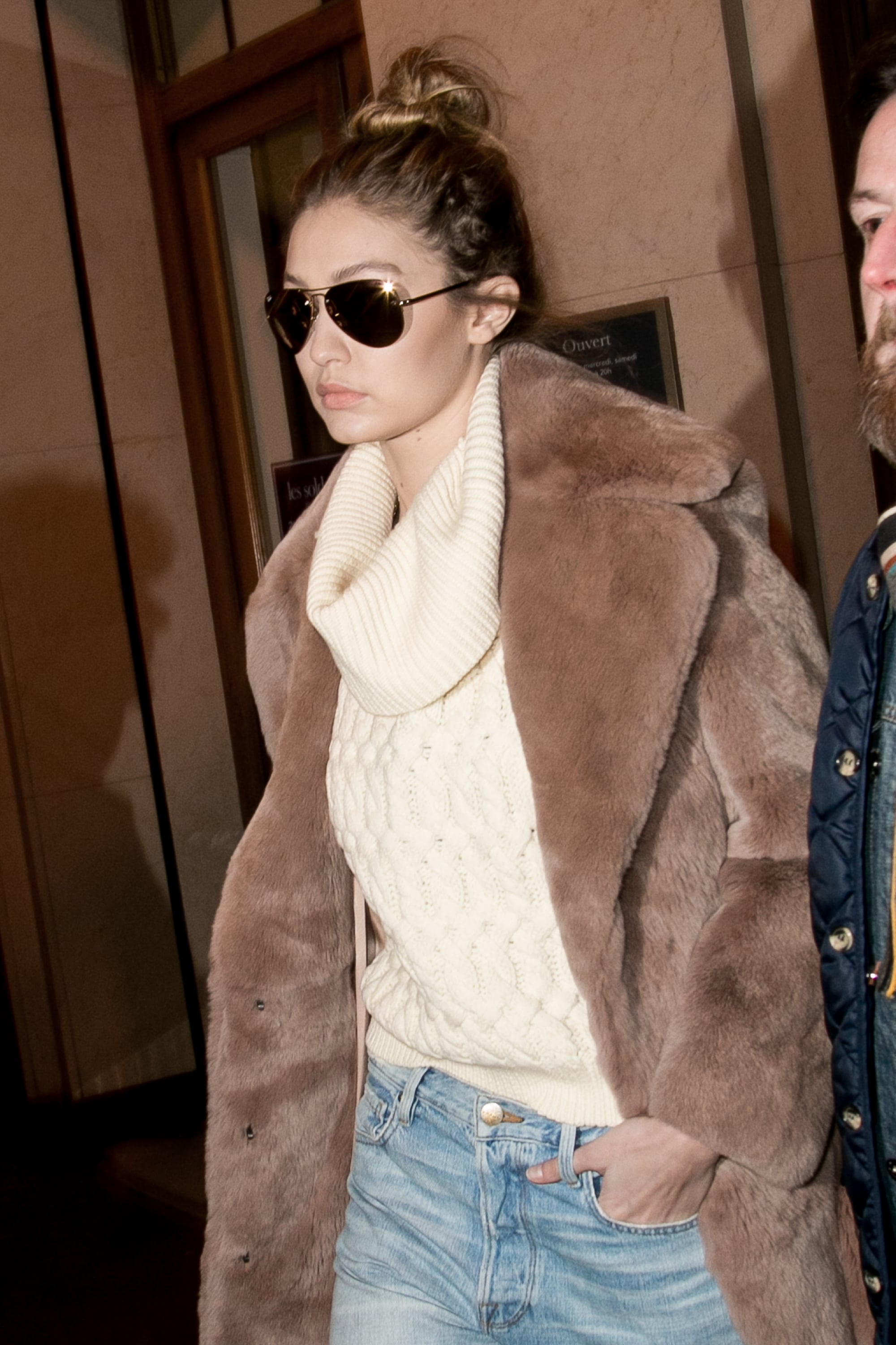 Gigi Hadid Wearing Furry Coat in Paris POPSUGAR Fashion