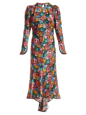 Attico's Floral-Print Bias-Cut Silk-Satin Dress