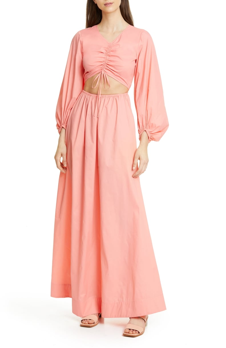 STAUD Tangier Cutout Long-Sleeve Nylon Maxi Dress