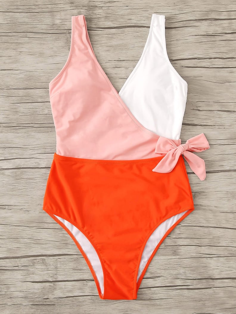 Shein Colorblock Surplice Neck One-Piece Swimsuit