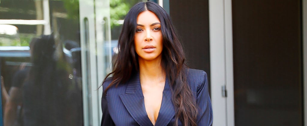 Kim Kardashian in Blue Pinstripe Suit