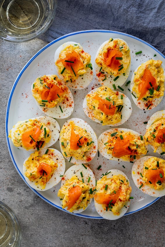 Smoked Salmon Chive Deviled Eggs