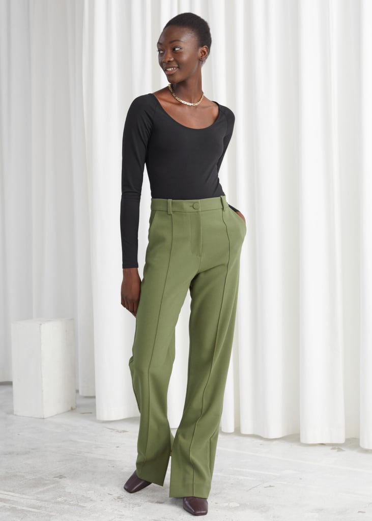 Straight High Waist Slit Trousers