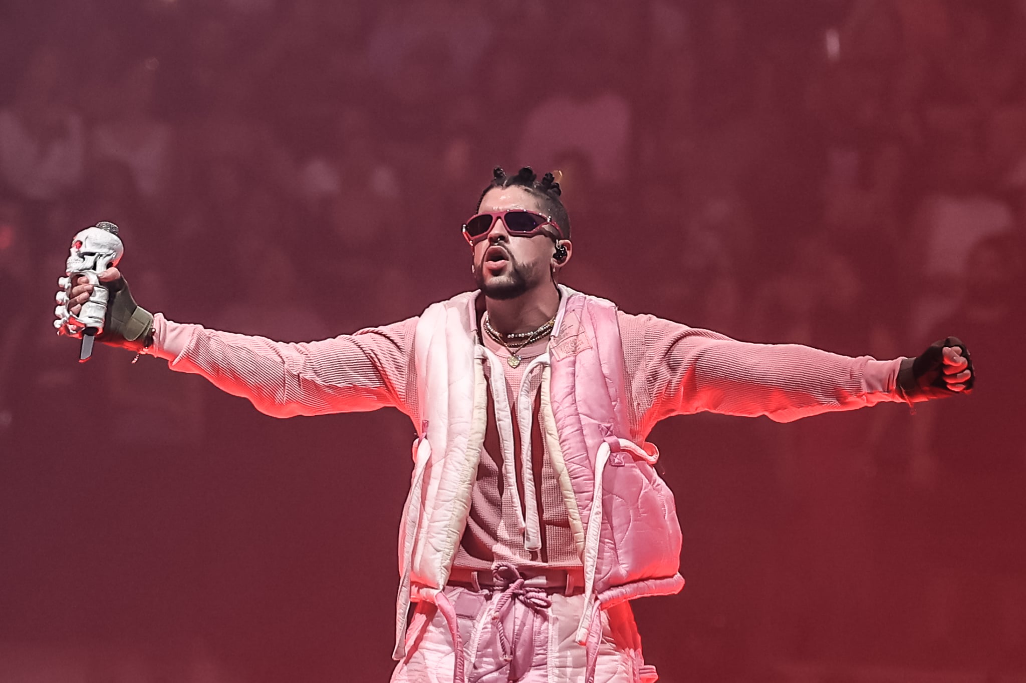 MIAMI, FLORIDA - APRIL 01:  Bad Bunny performs during his El Último Tour Del Mundo at FTX Arena on April 01, 2022 in Miami, Florida. (Photo by John Parra/WireImage)